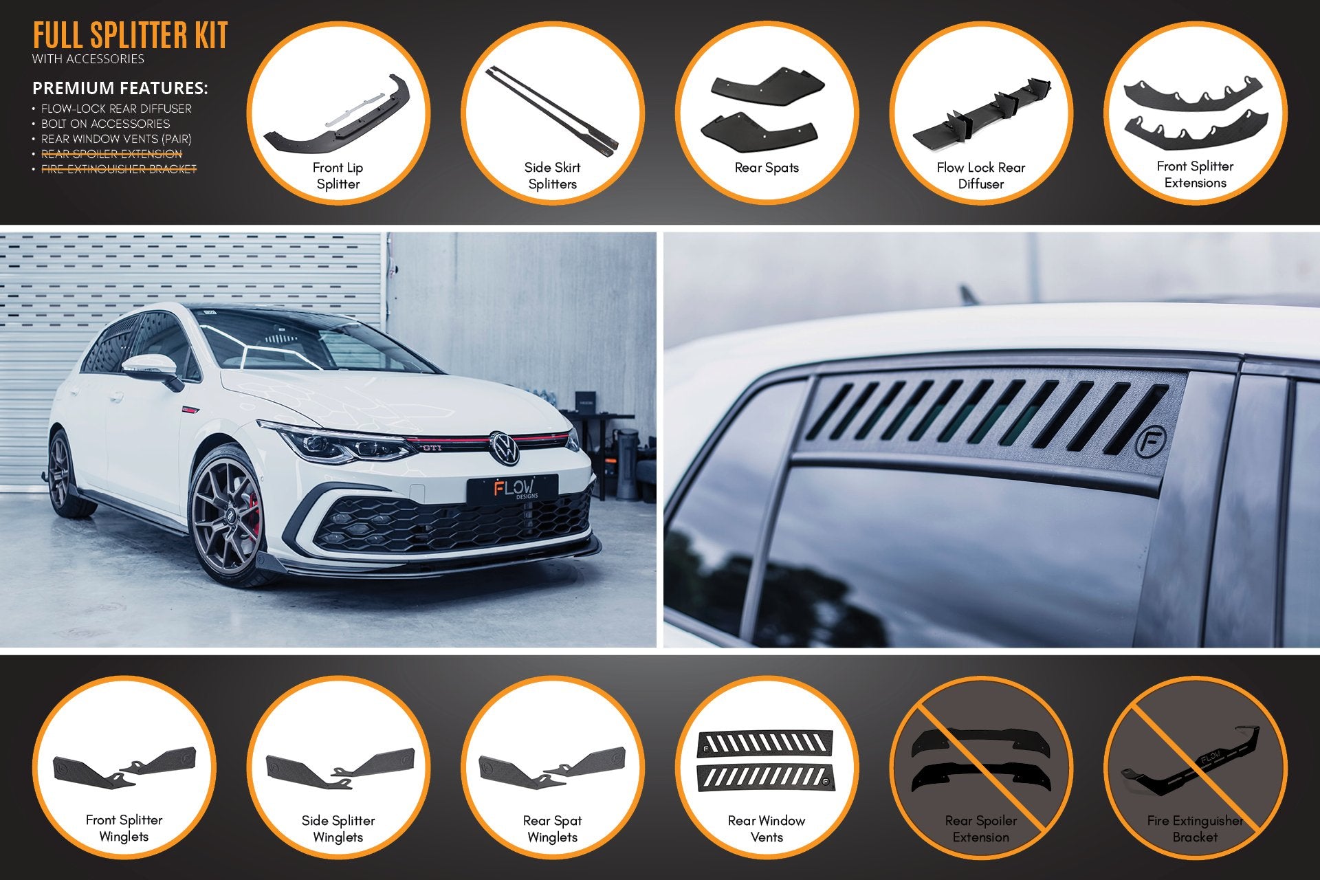 MK8 Golf GTI Full Lip Splitter Set - All Accessories