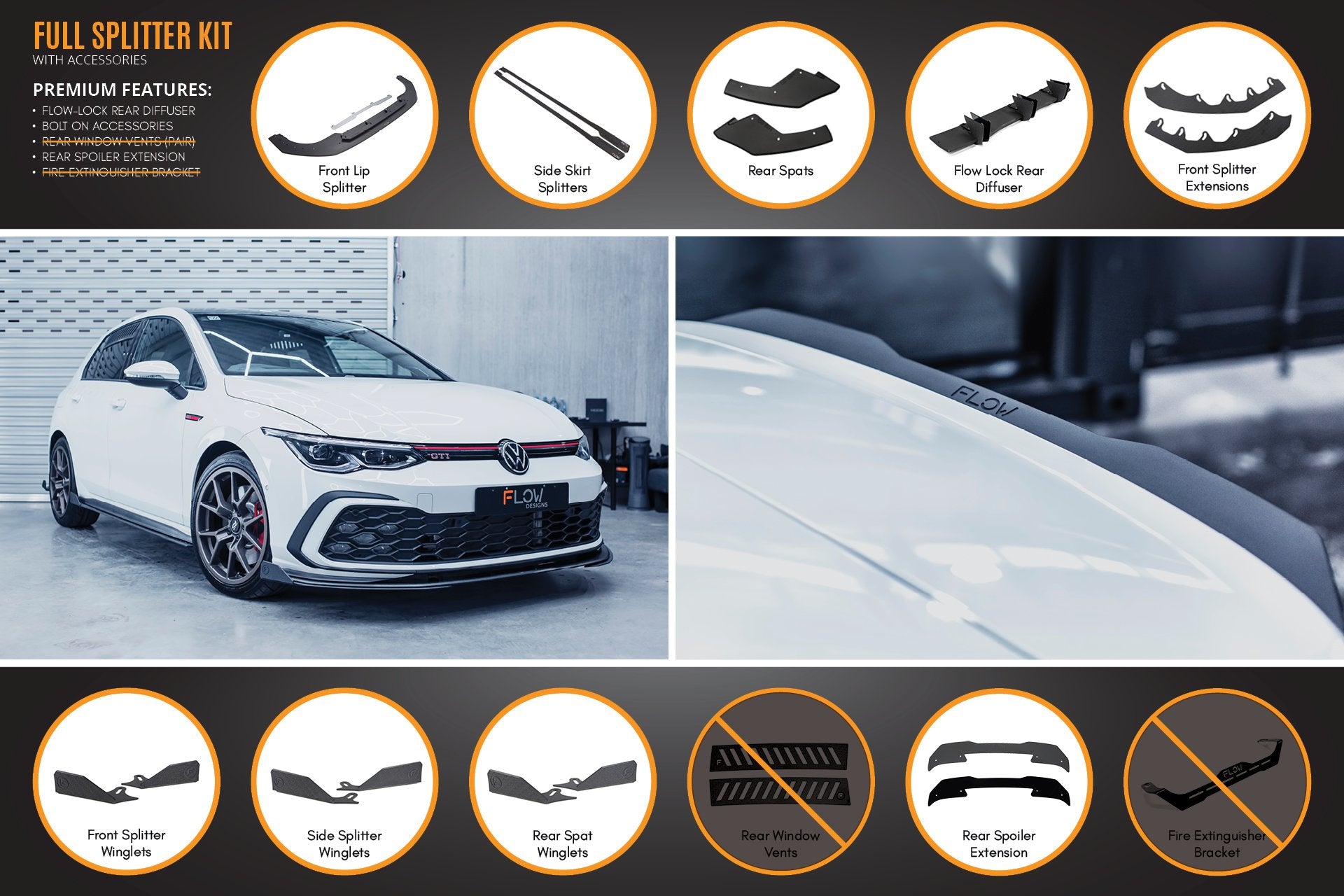 MK8 Golf GTI Full Lip Splitter Set - All Accessories