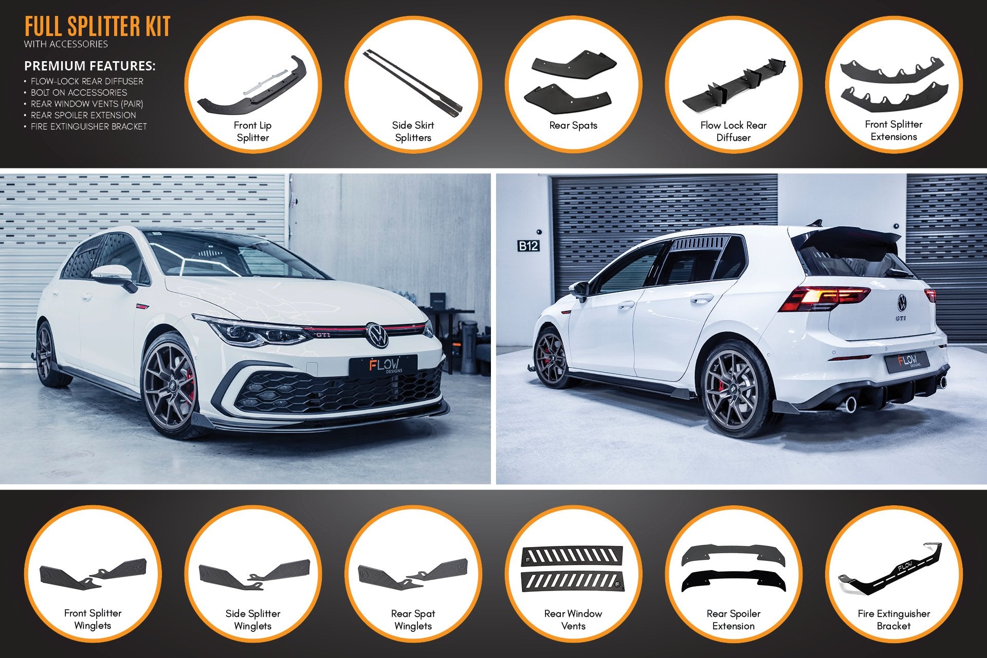 MK8 Golf GTI Full Lip Splitter Set - All Accessories