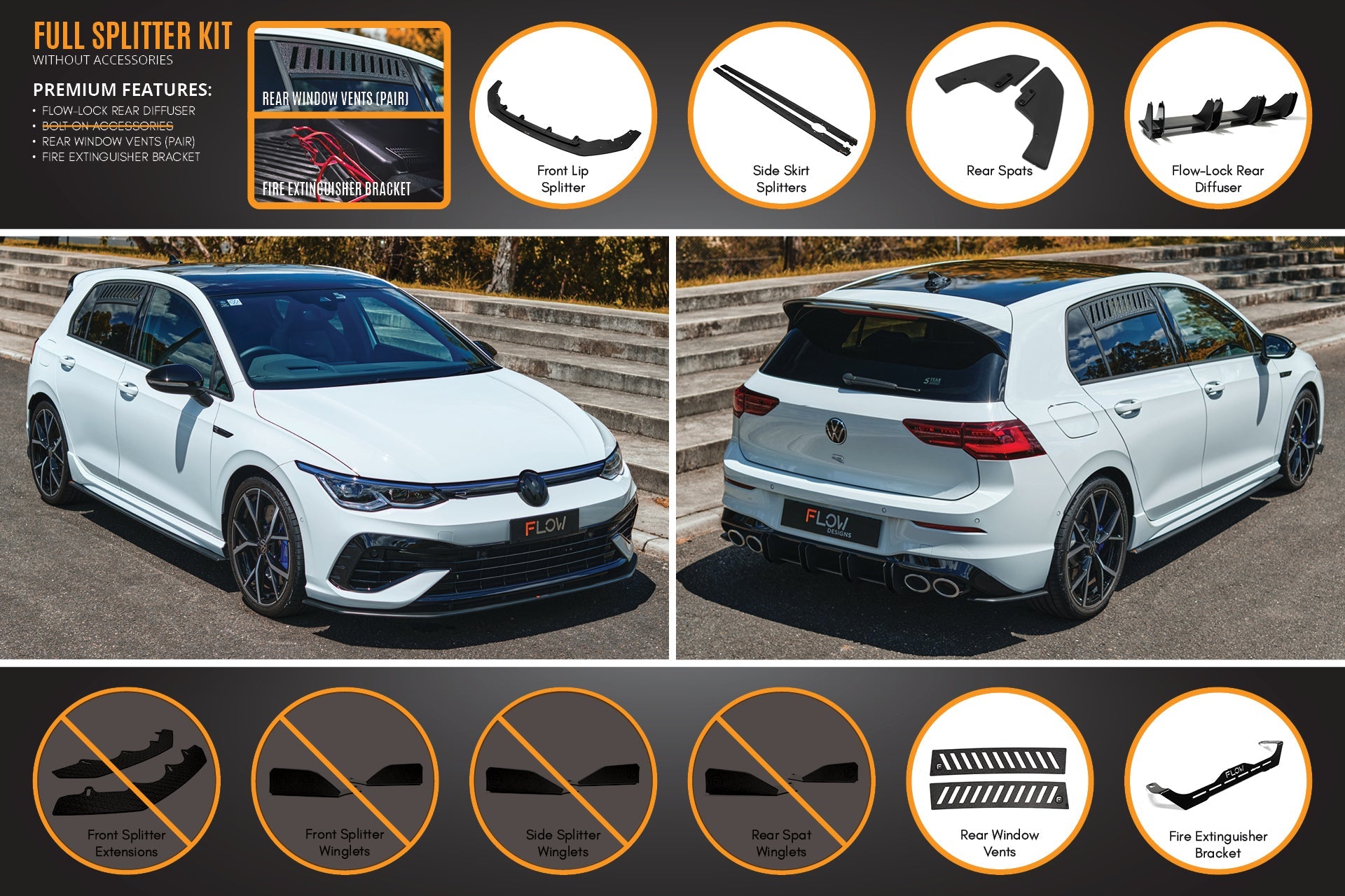 MK8 Golf R Full Lip Splitter Set