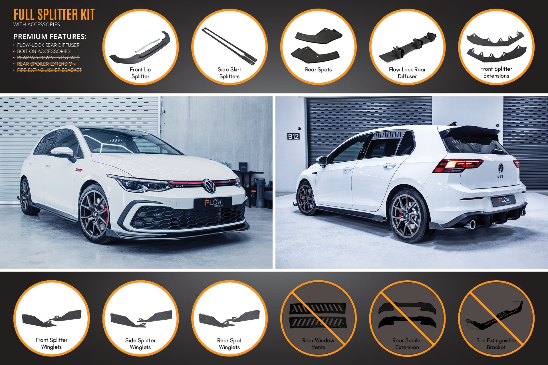 MK8 Golf GTI Full Lip Splitter Set - All Accessories