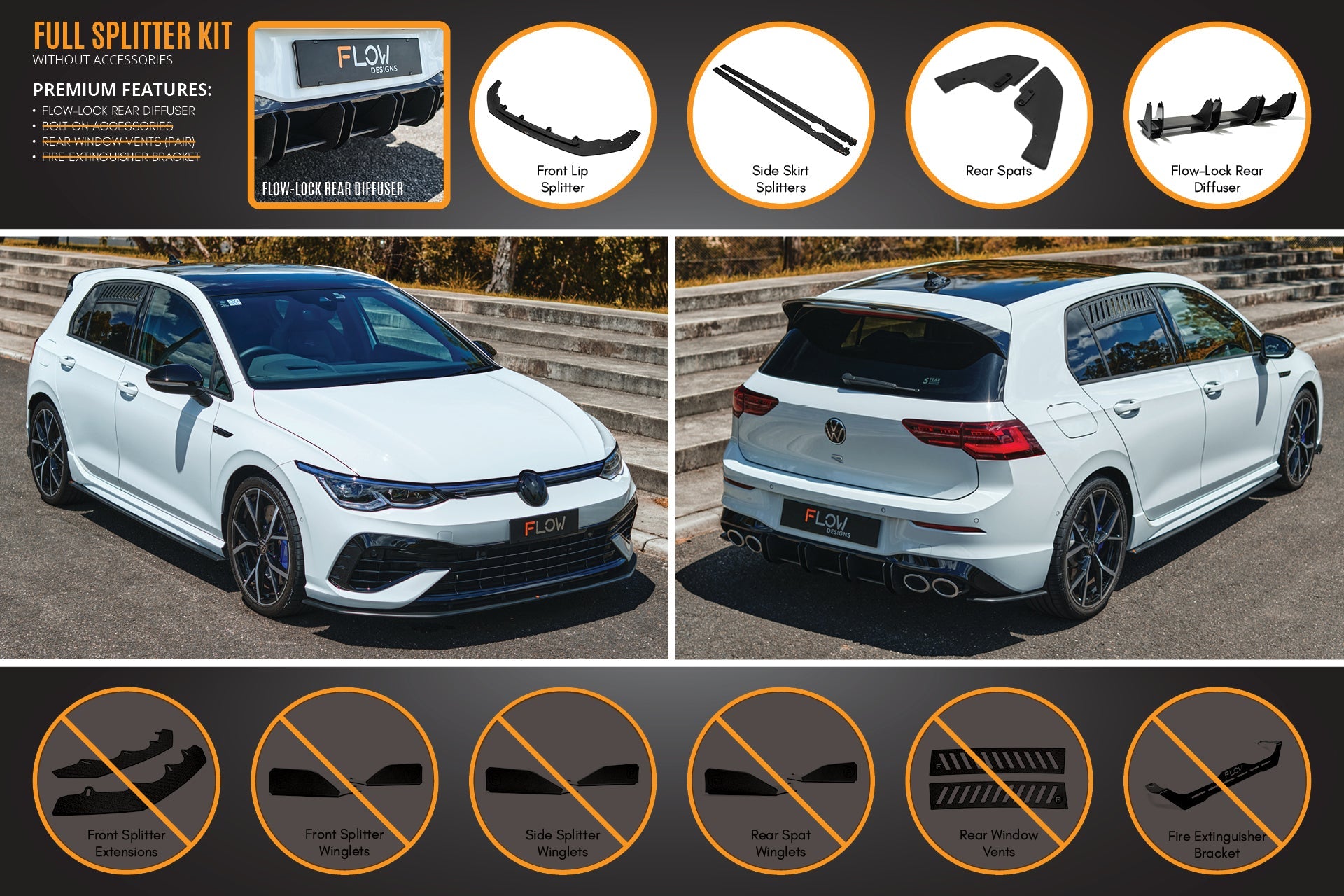 MK8 Golf R Full Lip Splitter Set