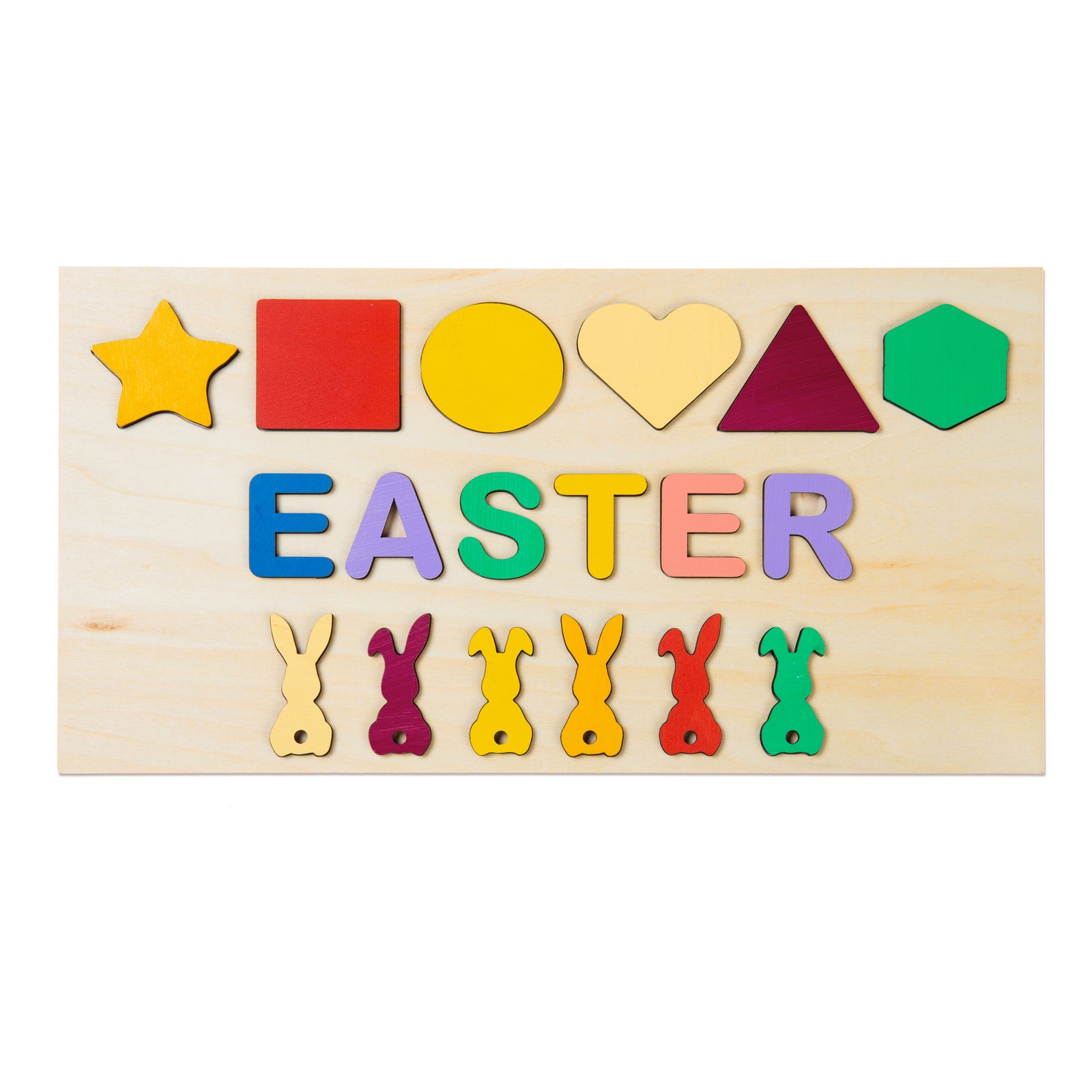 Custom Wooden Name Puzzle with Shapes and Bunnies
