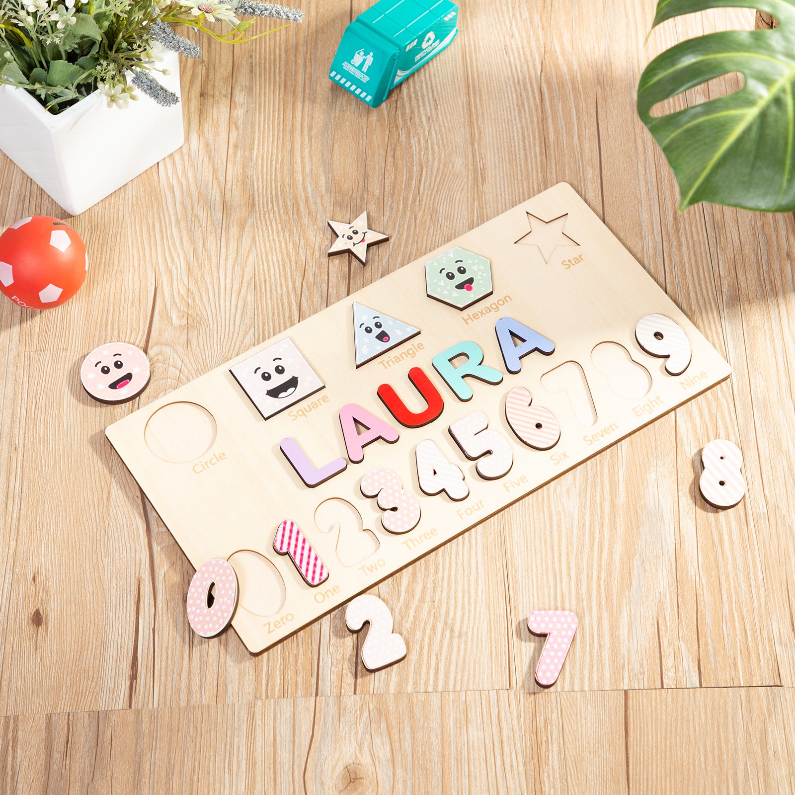 Custom Wooden Name Numbers and Silly Face Shapes 2 Color Options