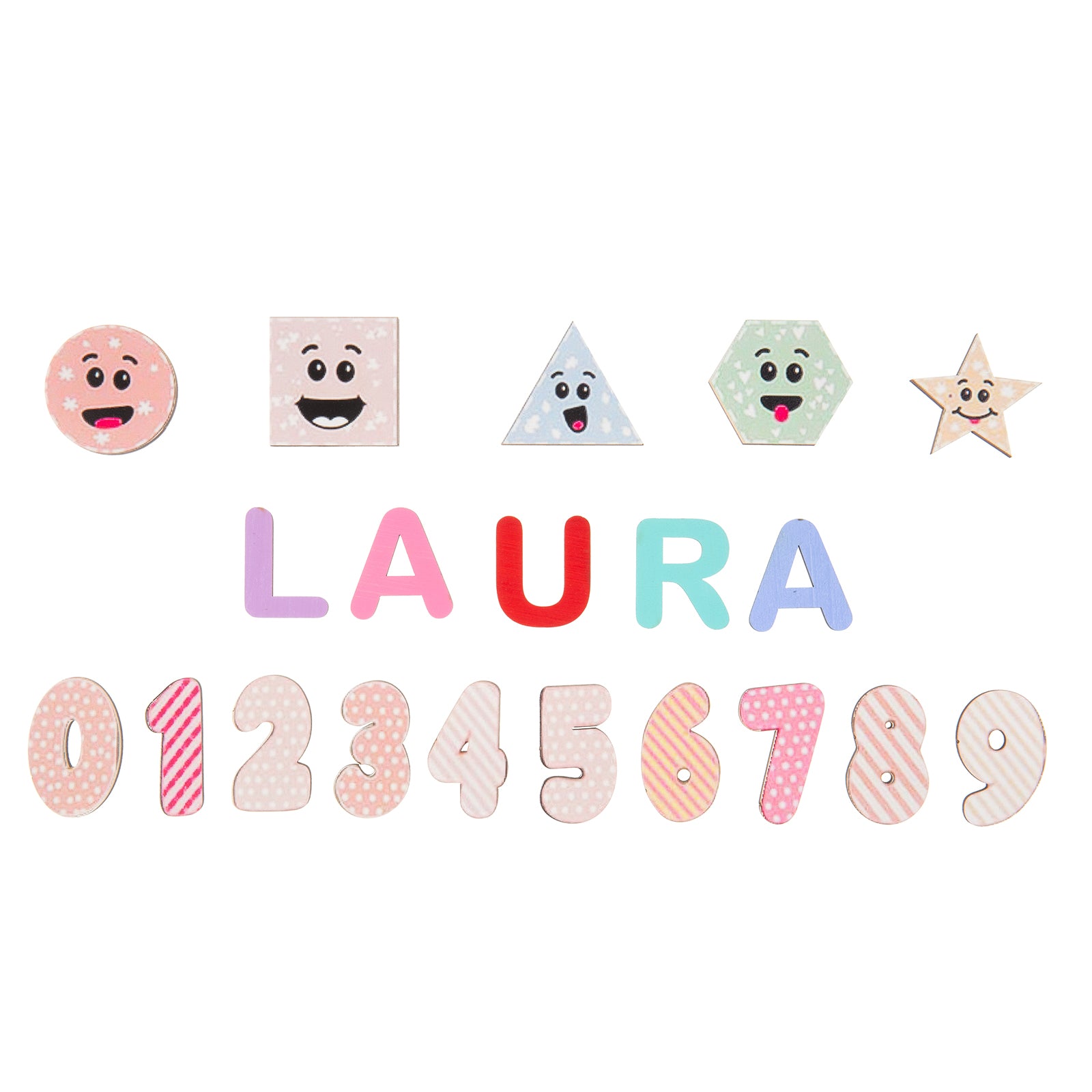 Custom Wooden Name Numbers and Silly Face Shapes 2 Color Options