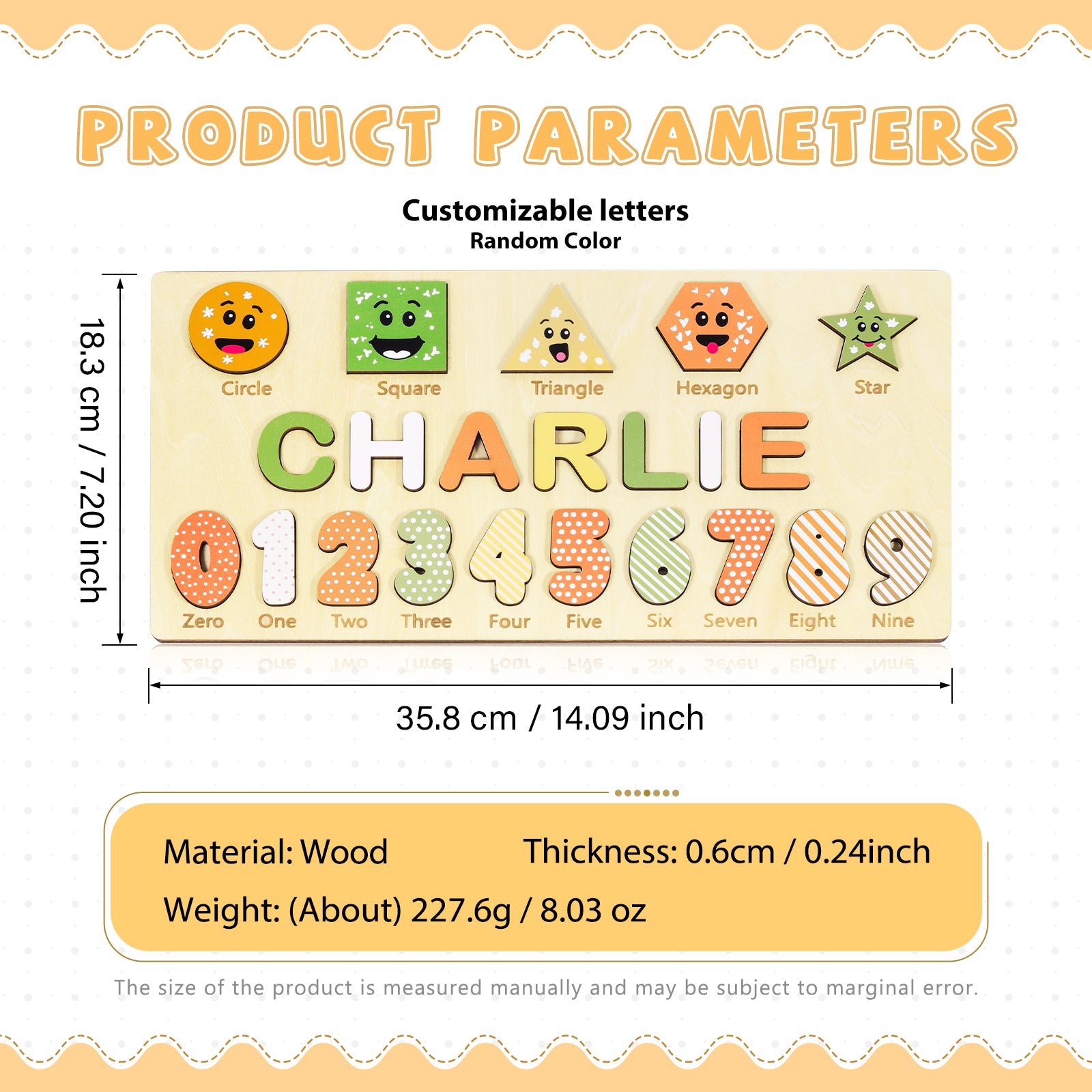 Custom Wooden Name Numbers and Silly Face Shapes 2 Color Options