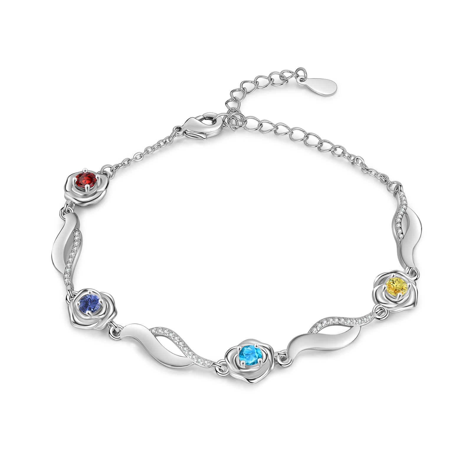 Rose Flower Bracelet with Birthstone and Name