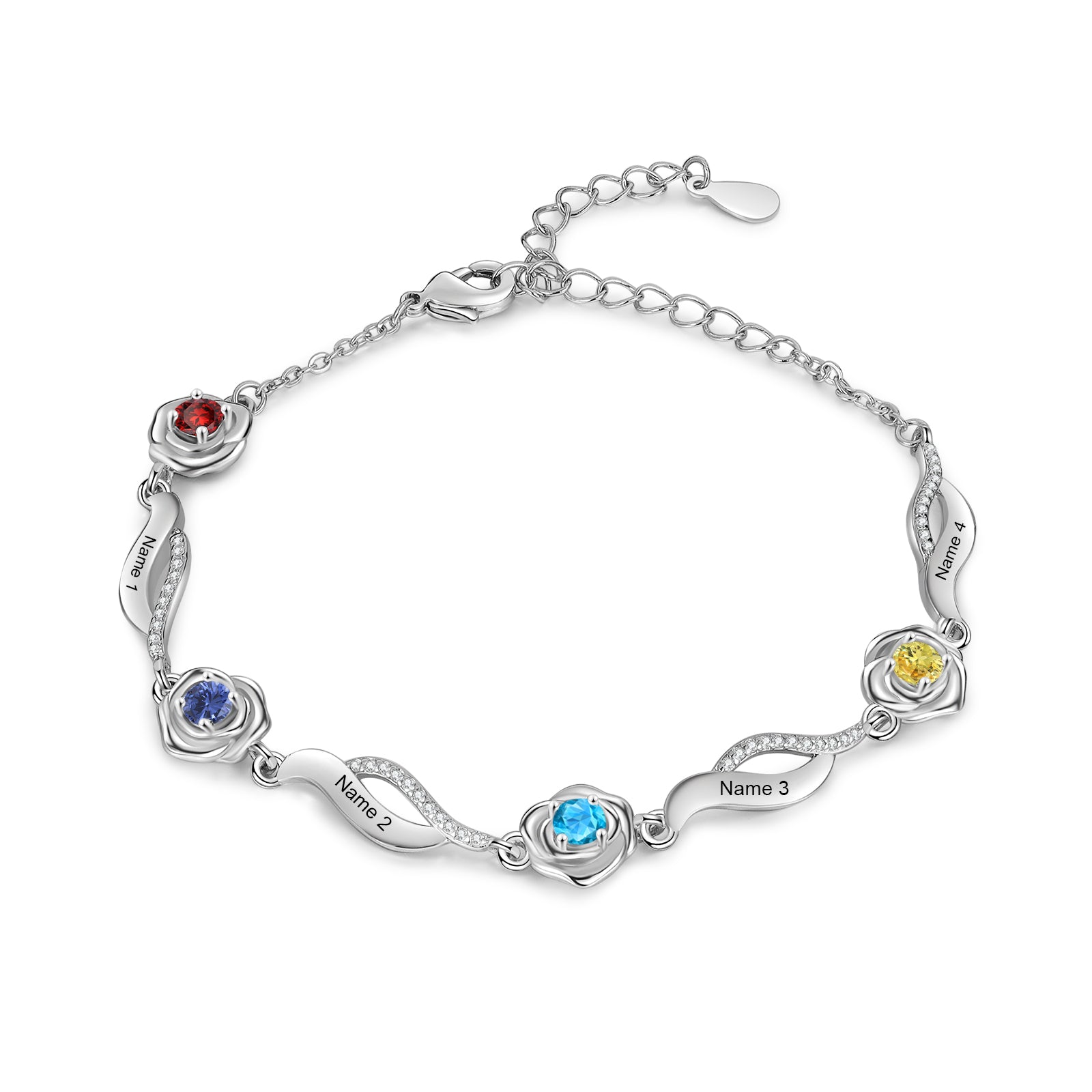 Rose Flower Bracelet with Birthstone and Name