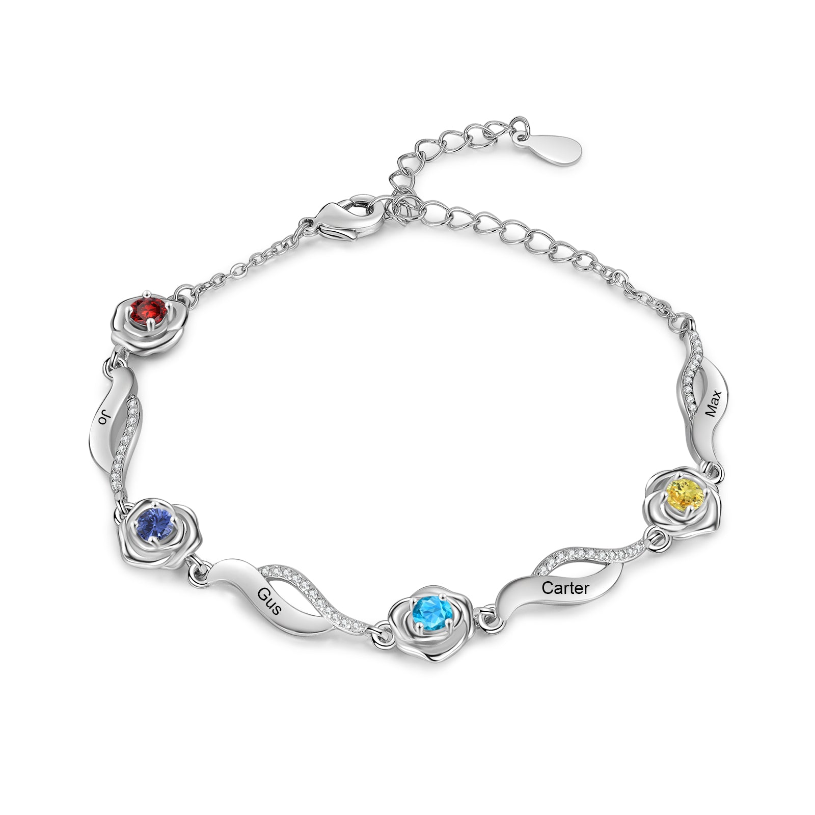 Rose Flower Bracelet with Birthstone and Name