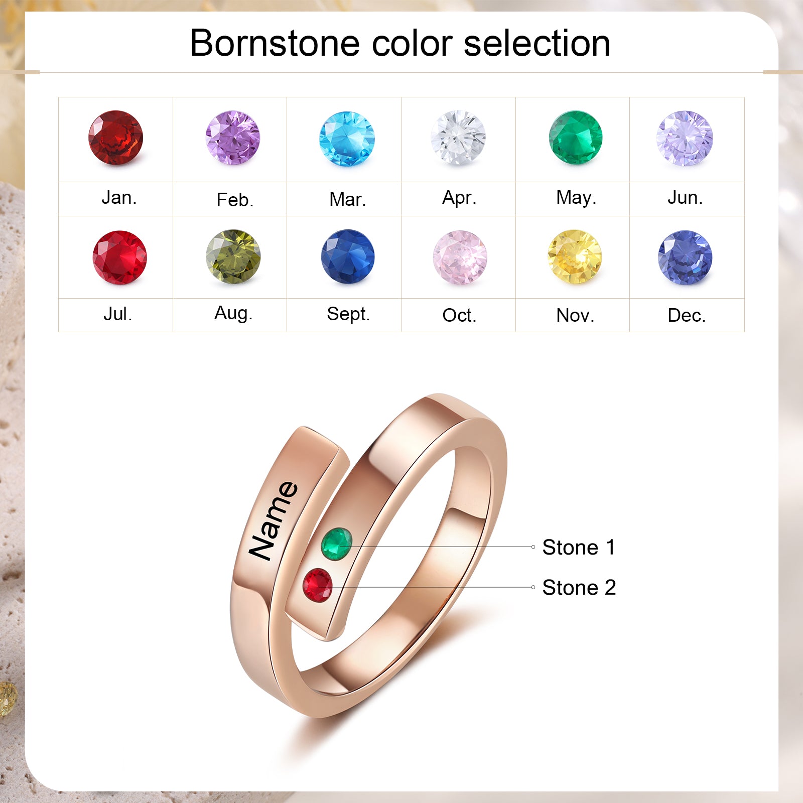 Personalized Engraved Name and Birthstone Ring. Great gift For Mom or Grandma. 2-4 Stones