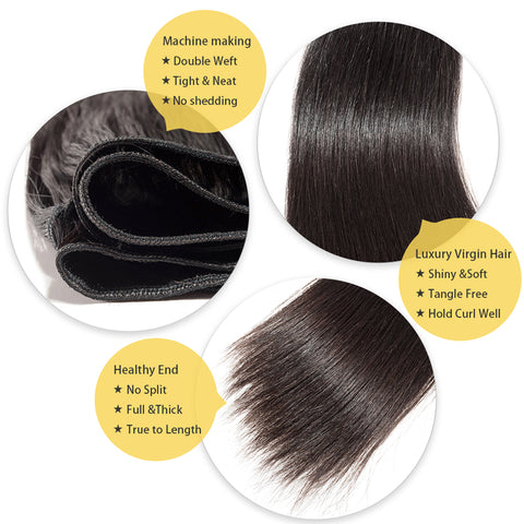 10a grade  raw virgin hair Weaving Straight 3/4 Piece Brazilian Natural Color 100% Human Hair Extension