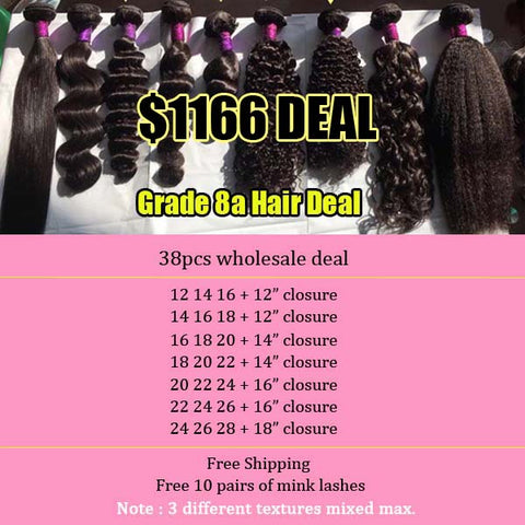 38pcs Deal 8a Bundles with Closure Malaysian Human Hair - pegasuswholesale