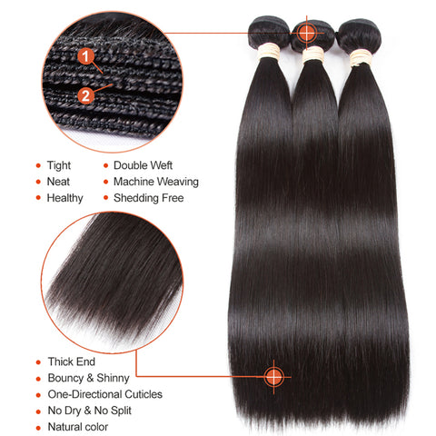 8a grade Straight Hair Bundles With 7x7 transparent lace Closure Free Part Pre Plucked Brazilian Hair Weave Bundles Remy Hair Extension Pegasus Hair