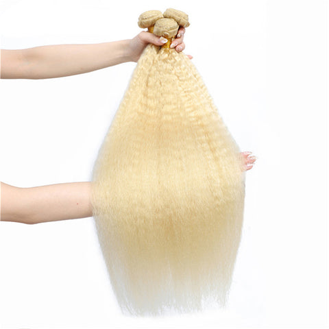 613 Honey Blonde Kinky Straight Bundles 3/4  Human Hair Bundles Brazilian Hair Weave Remy Hair Extensions