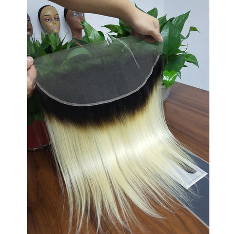 1B 613 Bundles With Frontal Brazilian Straight Remy Human Hair Dark Roots Honey Blonde Bundles With Frontal Closure