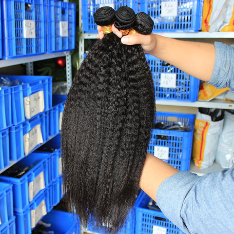 Kinky Straight Hair Brazilian Remy Hair Weave Bundles 100% Human Hair Bundles 3  Hair Products Extensions
