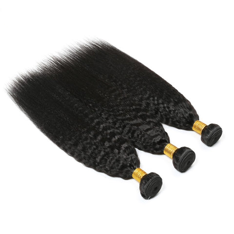 Peruvian Kinky Straight Hair 3 Bundles With 4*4 Closure 100% Remy Human Hair Extension 3 Bundles With Closure Weave Bundles