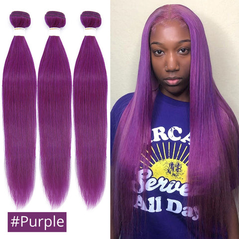Red Bule Purple Color Straight Brazilian Human Hair Weave Bundles 10 to 30 Inch Remy Human Hair Extensions 3/4 PCS