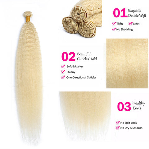 613 Honey Blonde Kinky Straight Bundles 3/4  Human Hair Bundles Brazilian Hair Weave Remy Hair Extensions