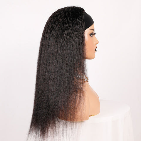 Kinky Straight Headband Wig Human Hair Wigs For Women Glueless Scarf Wig Brazilian Remy Hair With 180% Density