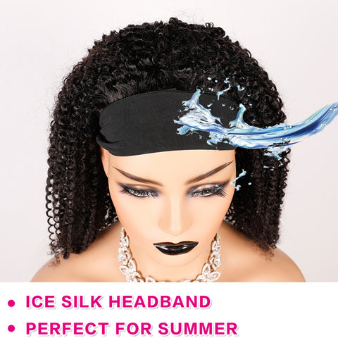 Kinky Curly Headband Wig Human Hair Glueless Scarf Wig Brazilian 130% 150% 180% Density