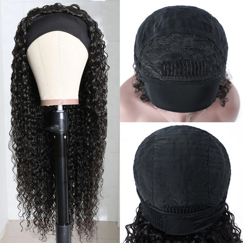 curly Headband Wig Human Hair Wigs For Women Glueless Scarf Wig Brazilian Remy Hair With 180% Density