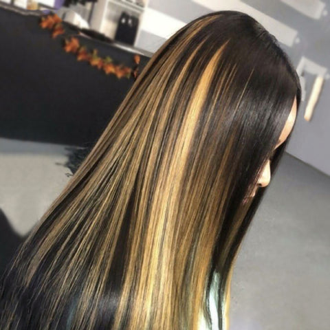 Straight Highlight Wig 4x4 Closure Wig Piano Color 13x4 Lace Front Human Hair Wigs 4/27 Ombre Remy 150% 180% density