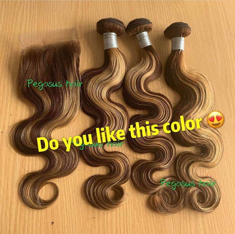 P4-27 Ombre Brown Body Wave Bundles 3/4 Bundles With Closure Frontal 4x4 13x4 Remy Human Hair Extensions Highlight Bundle Brazilian