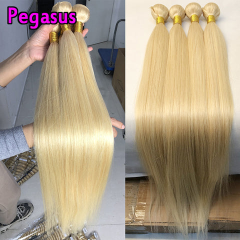 Straight Hair 613 Bundles With 4x4 Closure Peruvian Hair Weave Human Hair Blonde Bundles With Closures