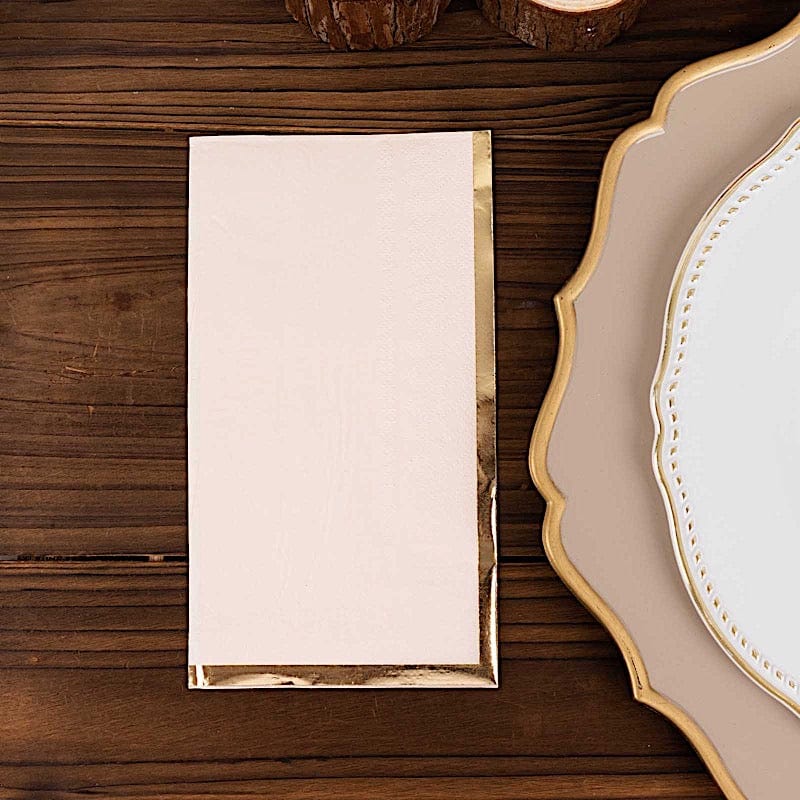 50 Soft 2 Ply Dinner Paper Napkins with Gold Foil Edge