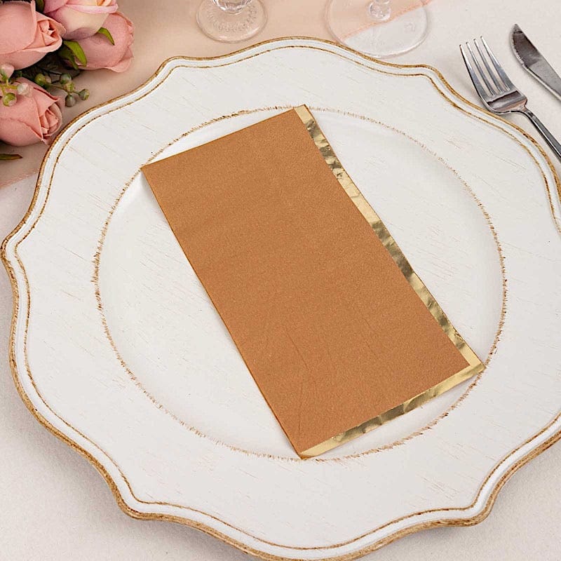 50 Soft 2 Ply Dinner Paper Napkins with Gold Foil Edge