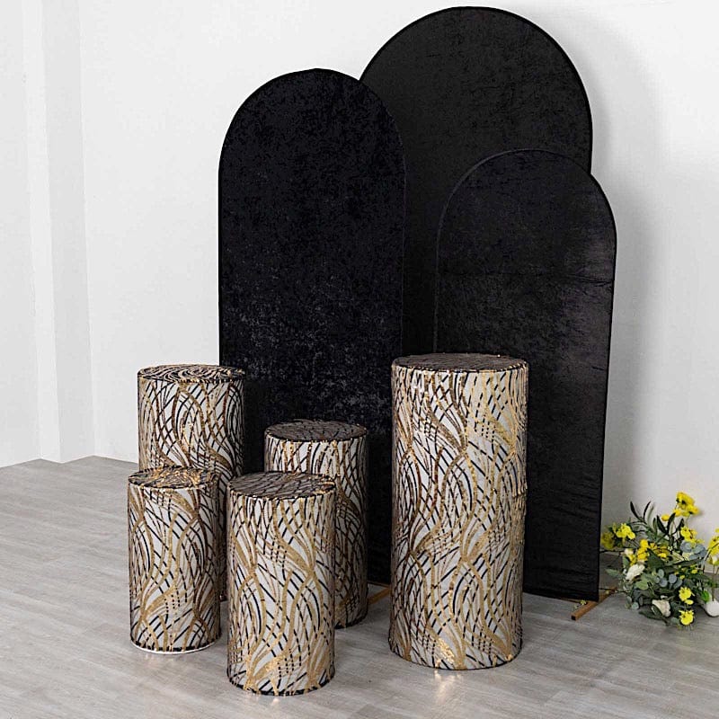 5 Mesh with Wavy Embroidered Sequins Cylinder Display Stand Covers Set