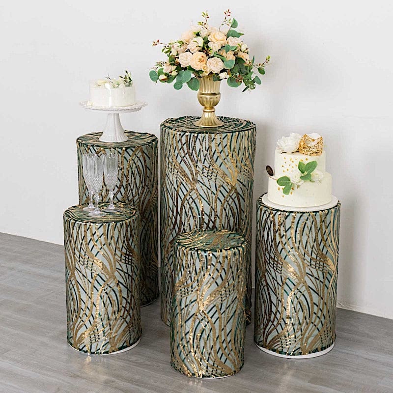 5 Mesh with Wavy Embroidered Sequins Cylinder Display Stand Covers Set