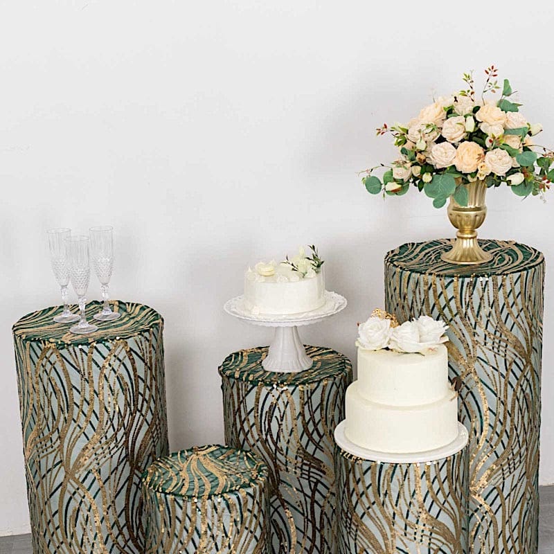 5 Mesh with Wavy Embroidered Sequins Cylinder Display Stand Covers Set