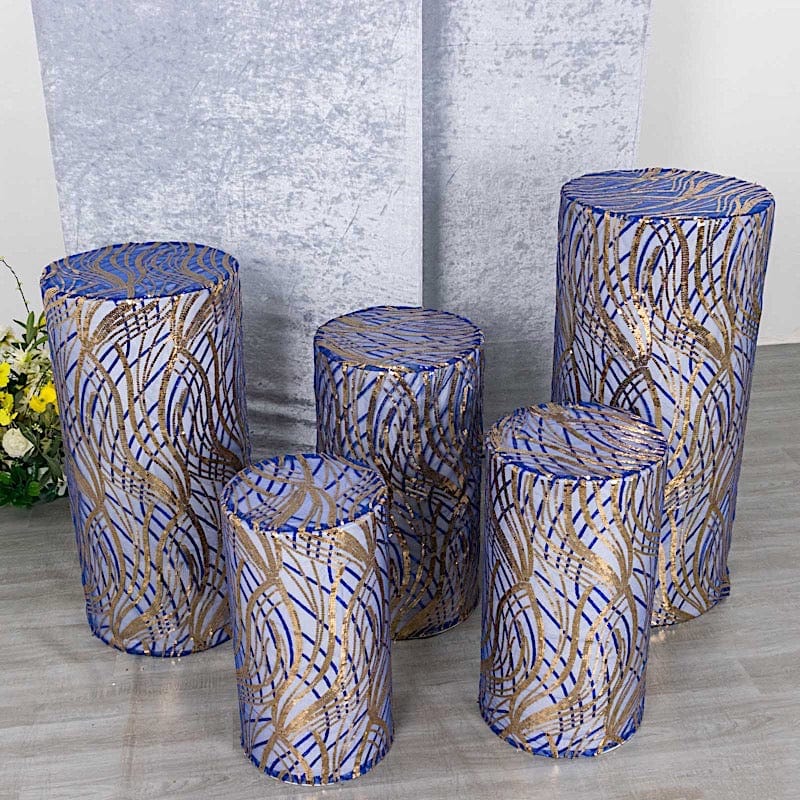 5 Mesh with Wavy Embroidered Sequins Cylinder Display Stand Covers Set