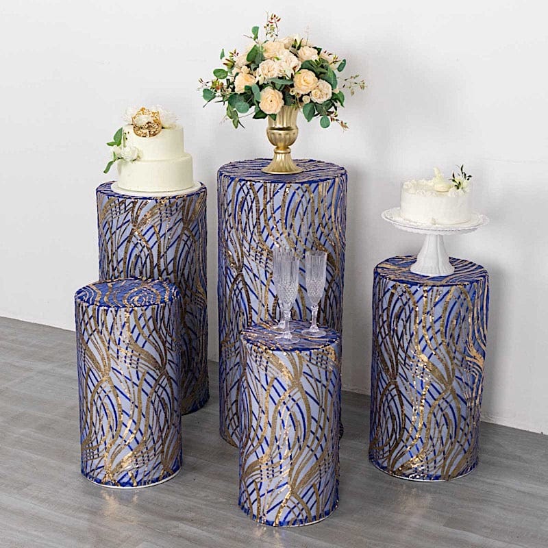 5 Mesh with Wavy Embroidered Sequins Cylinder Display Stand Covers Set