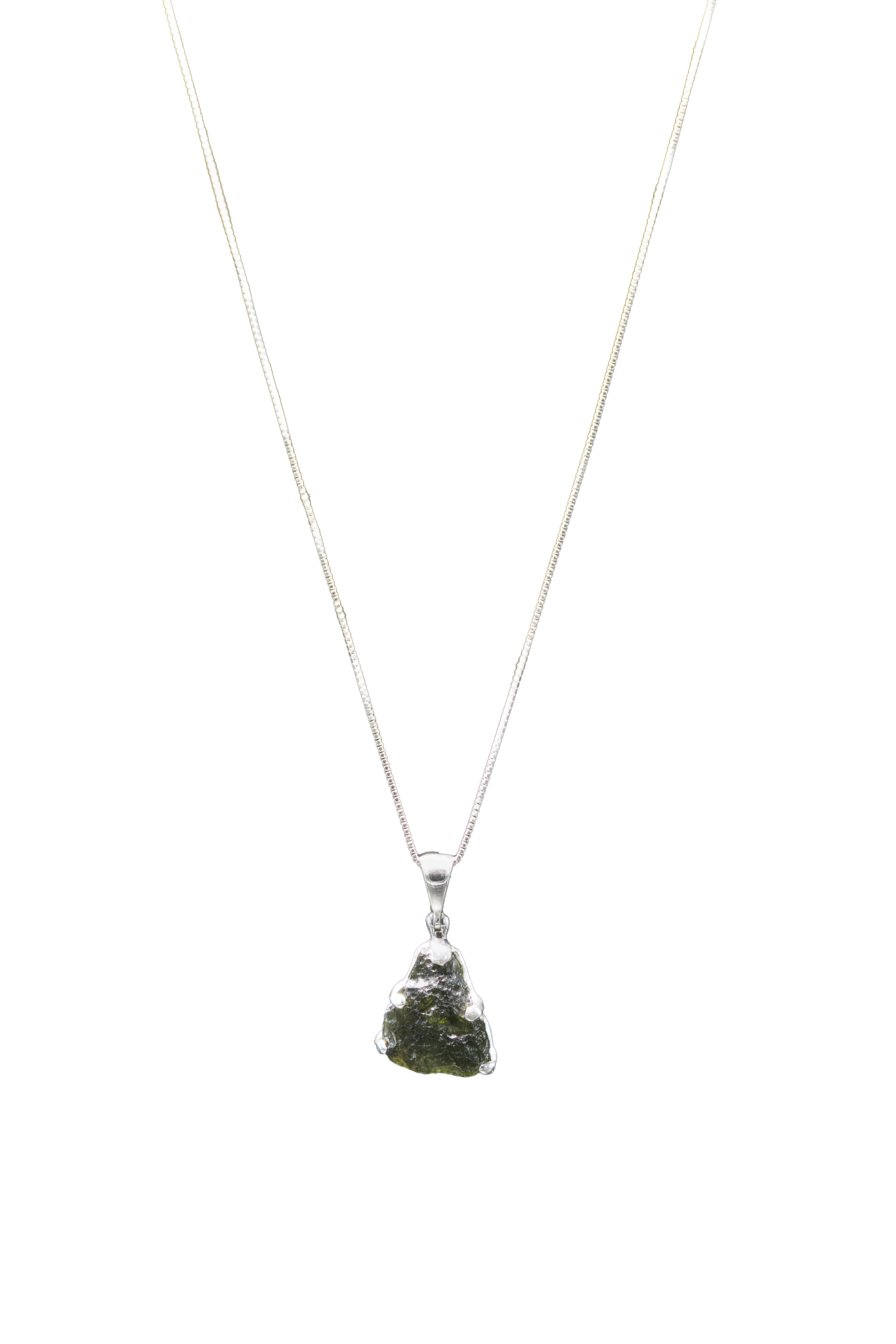 Sterling Silver Adjustable Small Triangle-Shaped Moldavite Necklace