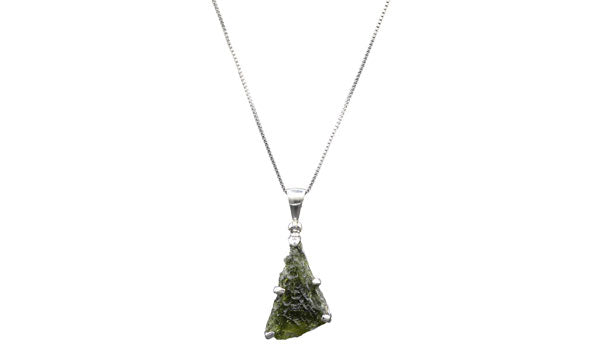Sterling Silver Adjustable Long Triangle Moldavite Necklace