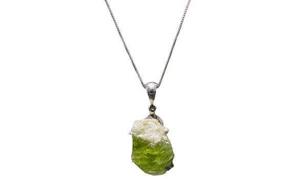 Sterling Silver Oval-Shaped Raw Adjustable Peridot Necklace