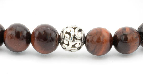 Sterling Silver Red Tigers Eye Bali Natural Gemstone Bracelet