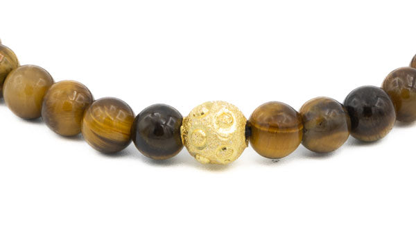 Sterling Silver Gold Gloss Tigers Eye Balinese Natural Gemstone Bracelet