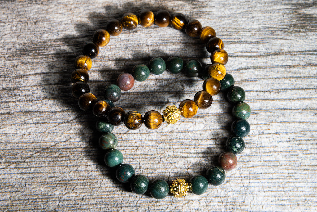 Sterling Silver Gold Gloss Tigers Eye Balinese Natural Gemstone Bracelet