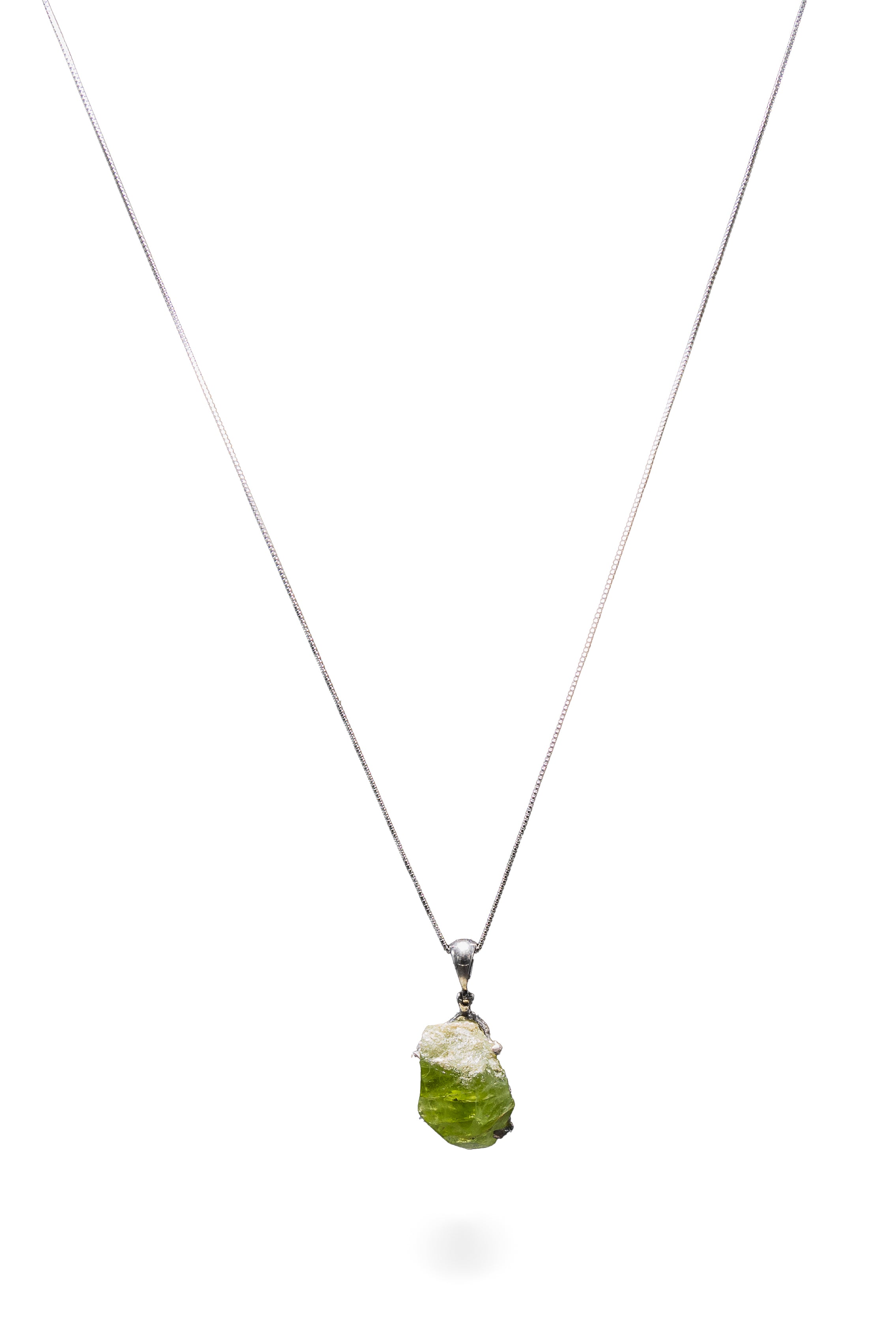 Sterling Silver Oval-Shaped Raw Adjustable Peridot Necklace