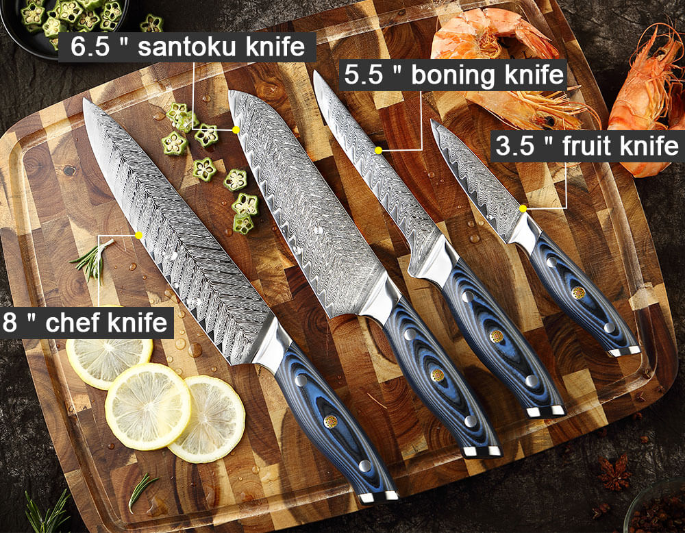 Damascus Chef Knife 4 Pc Set Sharp Edges Kitchen Knives With High Quality  Steel Wedding Gift Christmas Thanksgiving Gift With Free Gift Box 