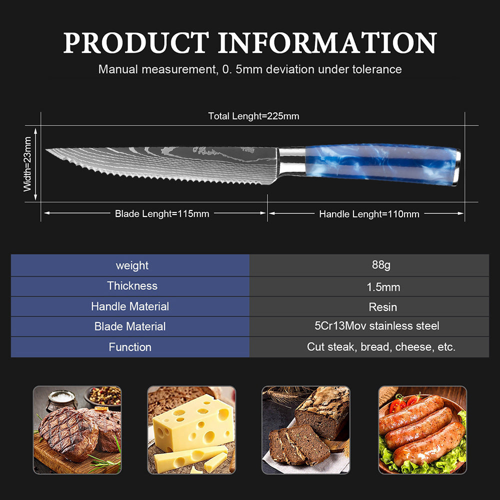 blue resin handle steak knife set