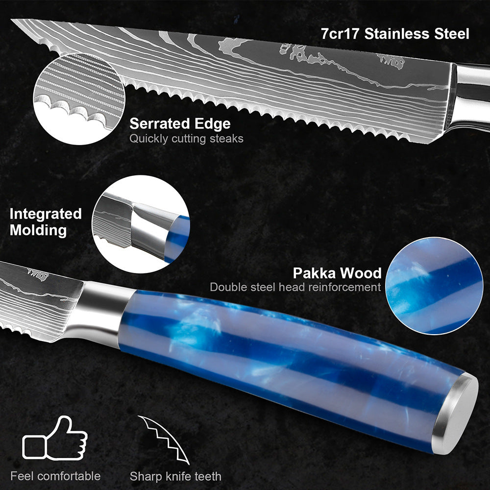blue resin handle steak knife set