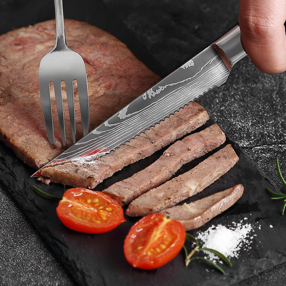 blue resin handle steak knife set