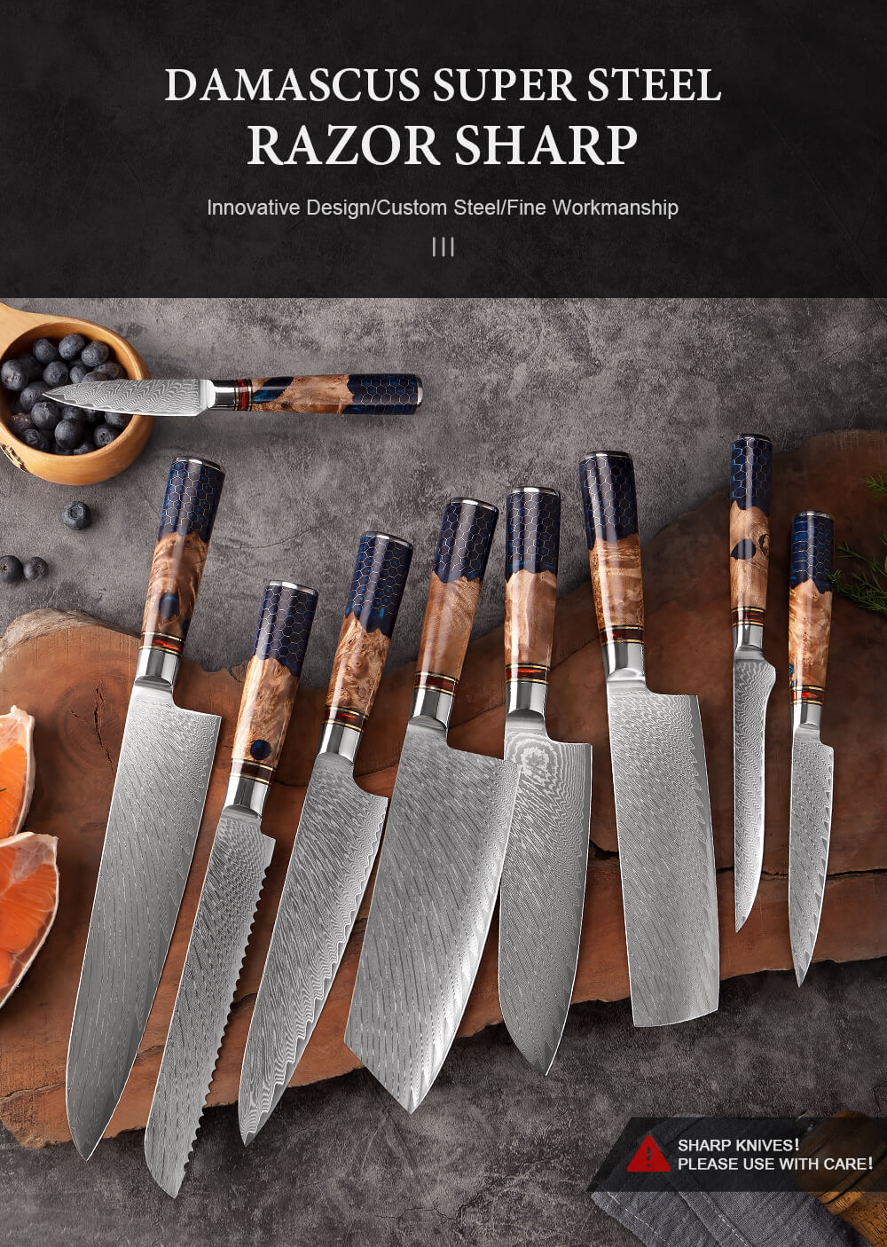 9 Piece Japanese Kitchen Knives Set