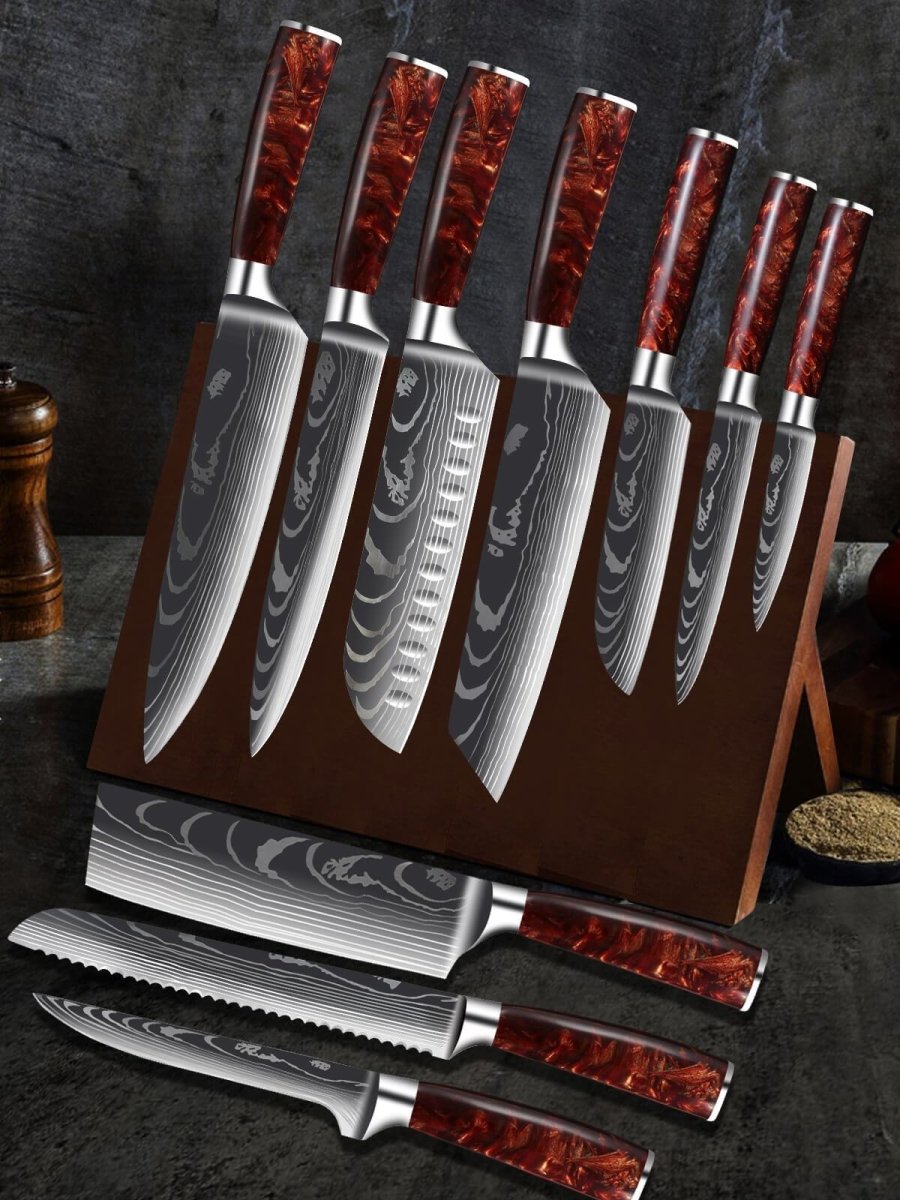 PREMIUM KNIFE SET HIGH CARBON STEEL KITCHEN KNIVES WITH RED RESIN HANDLE
