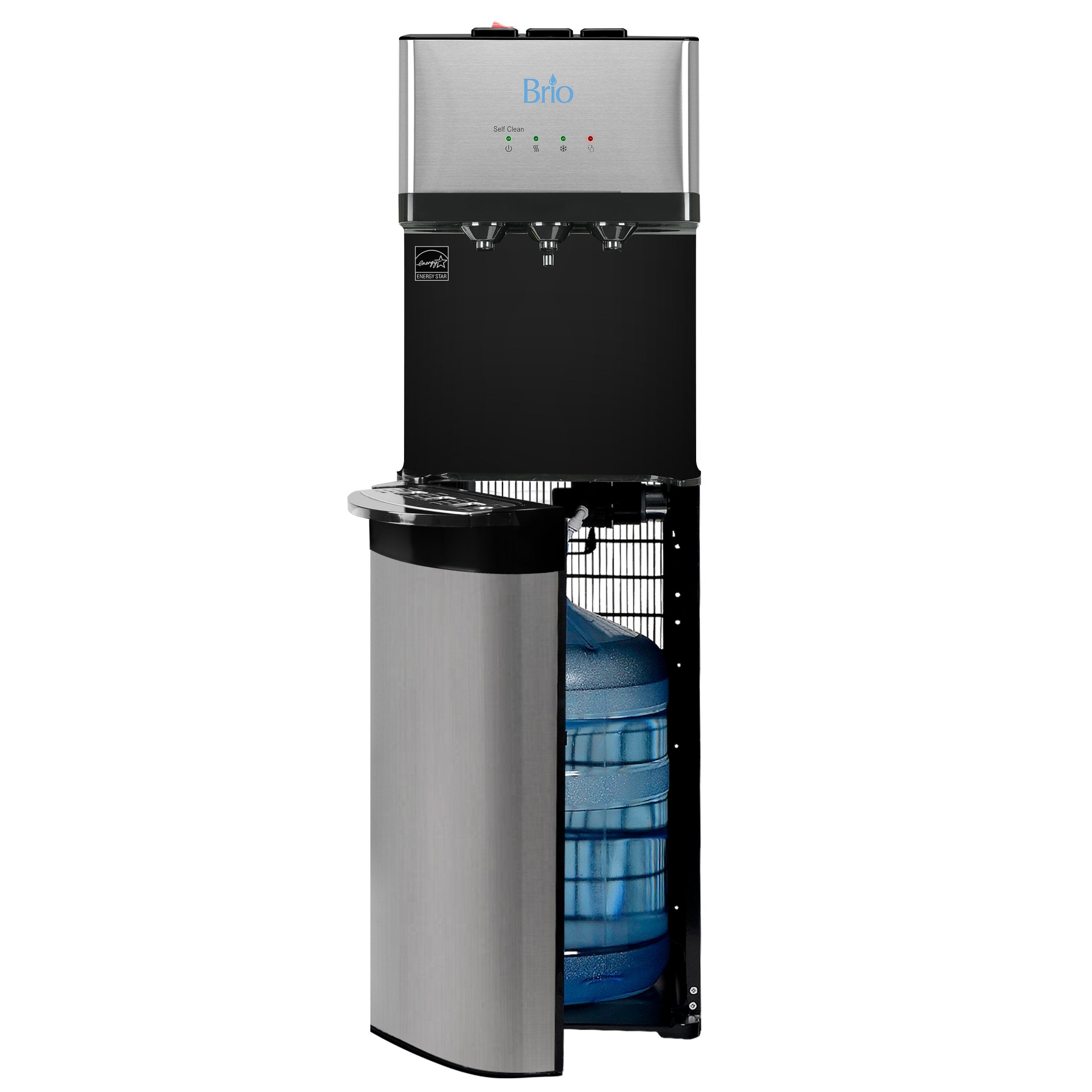  Brio Essential, Tri-Temp, Bottom-Load Water Cooler, Black & Brush Stainless-Steel 